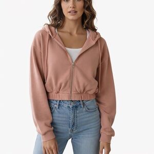 Women's coral Cropped Zip-Up Hoodie